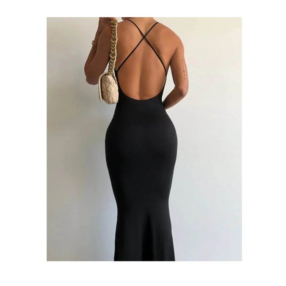 Black Bodycon Backless Dress Spaghetti Strap Long Formal Dress Evening Dress - Picture 4 of 8